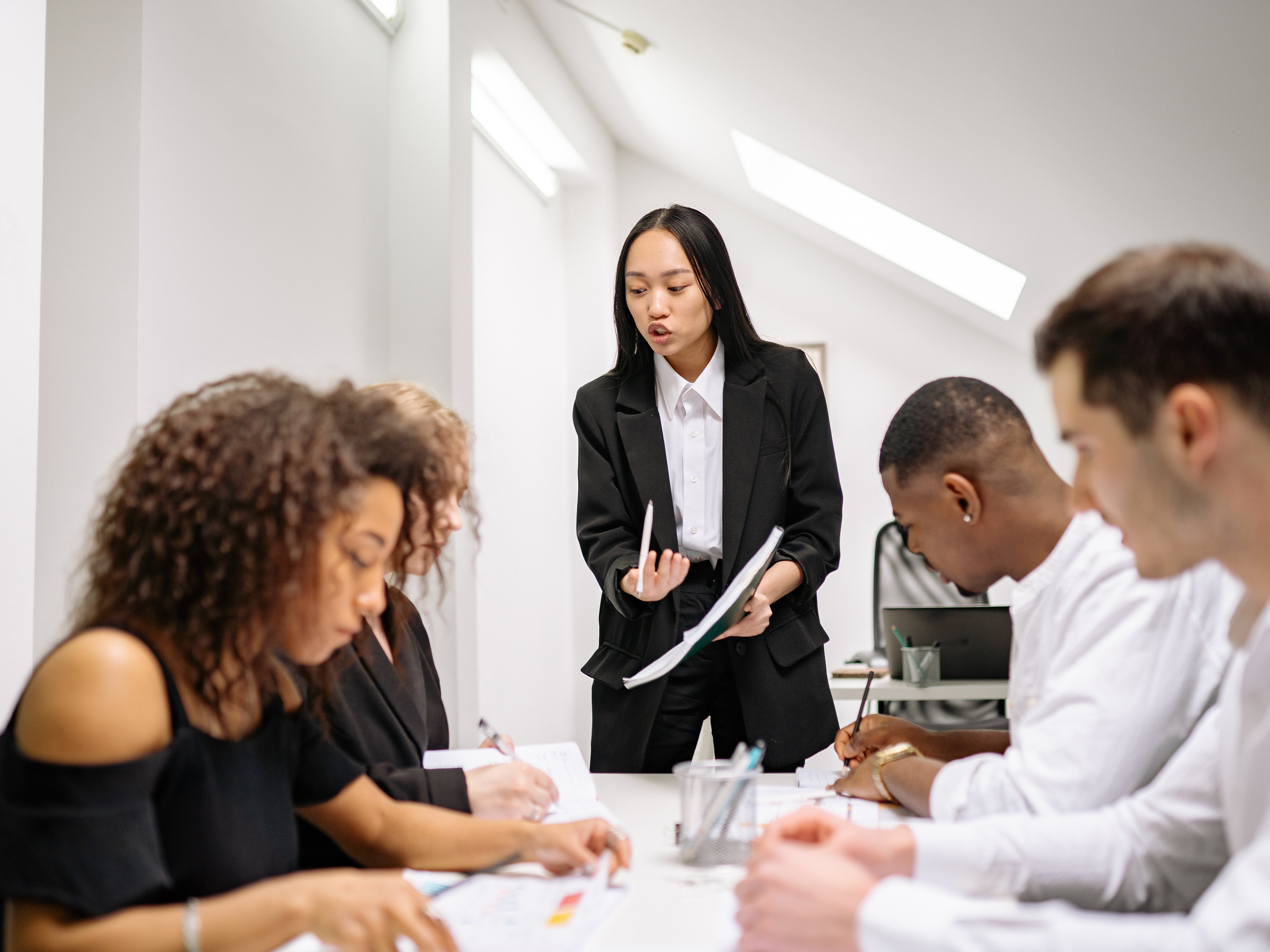 Diverse business team collaborating in a conference room